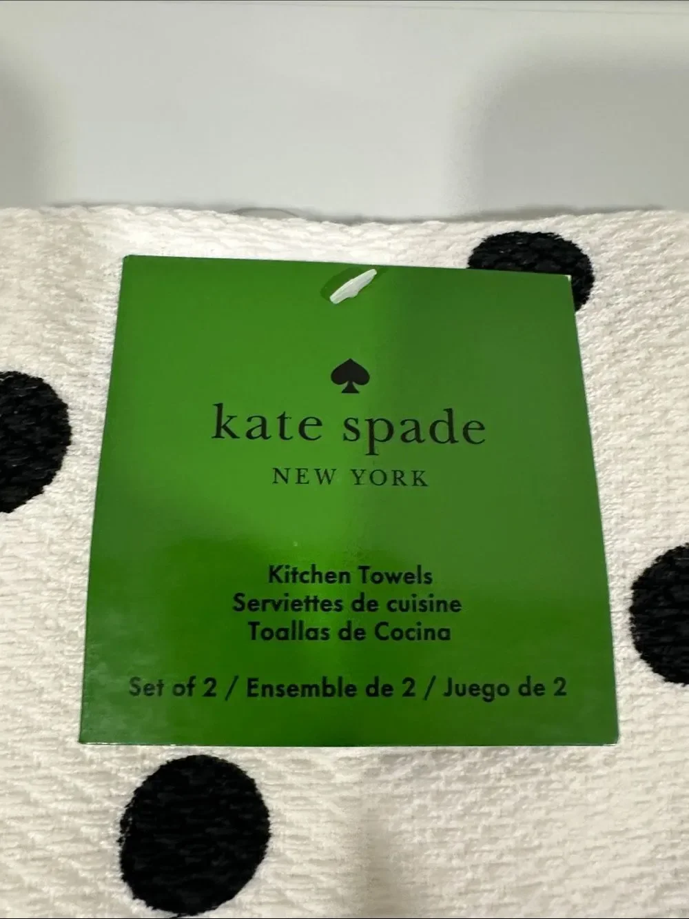 kate spade White Black Large Polka Dot Cotton Kitchen Towels & Mitt Set